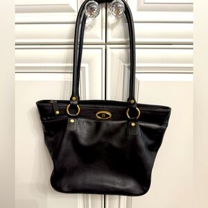 Etienne Aigner Black Leather Shoulder Bag w/ Numerous Compartments Pocket Slips